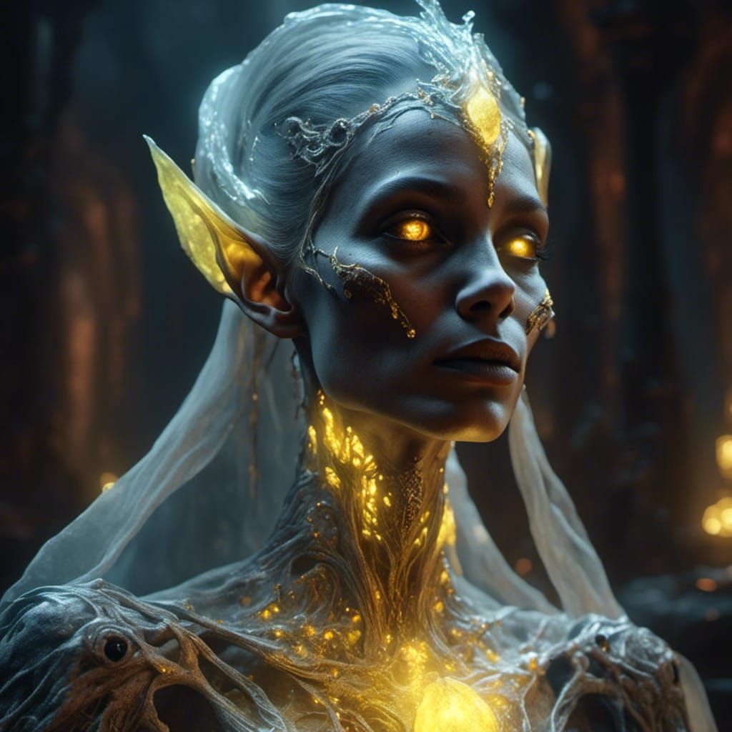 Ethereal Dark Elf in Underground Crystal Cave