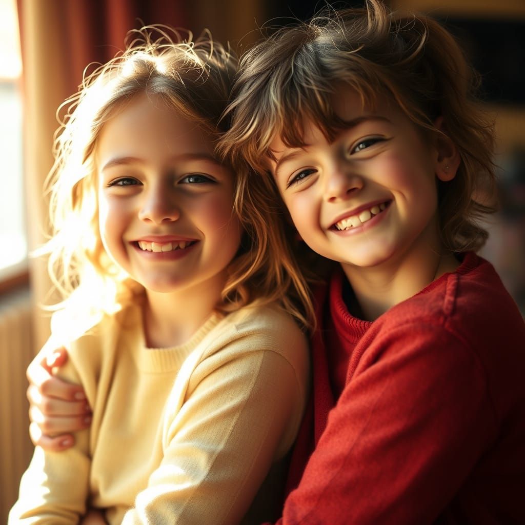 Young Friends Embracing in Warm Golden Light