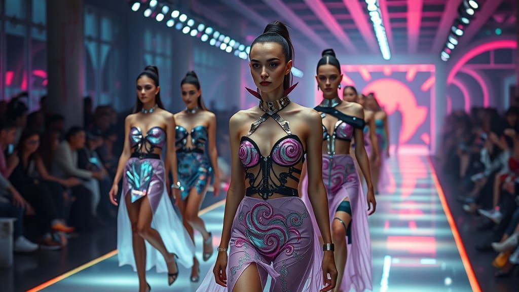 Ethereal Models in Futuristic Attire Strut Paris Fashion Wee...