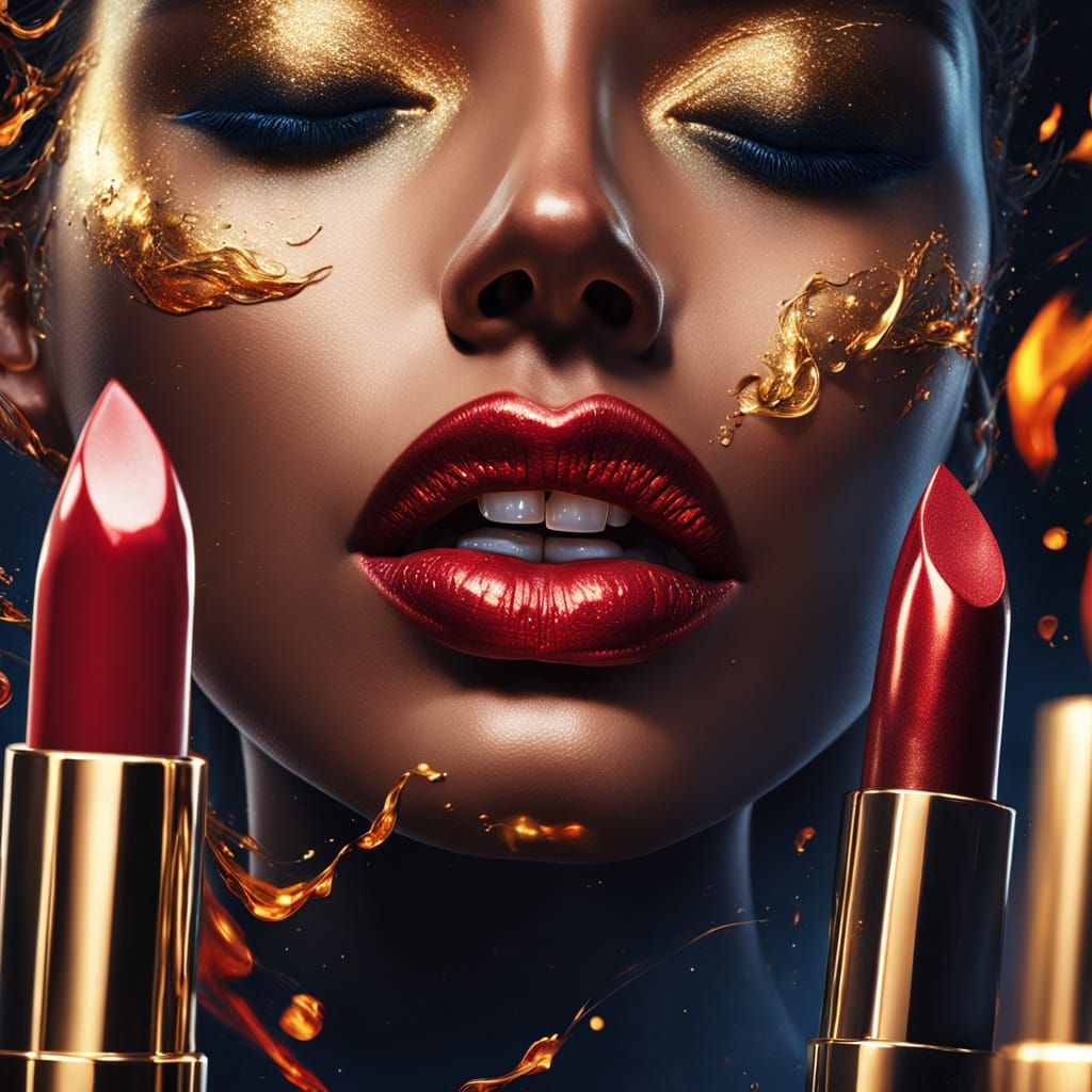 Hyperrealistic Lipstick Packaging Art in Golden Light