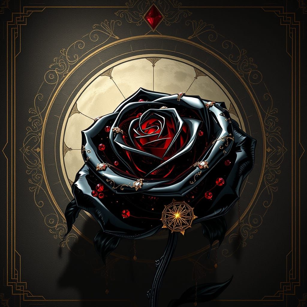 Hyperrealist Digital Rose in Opulent Black Crystal