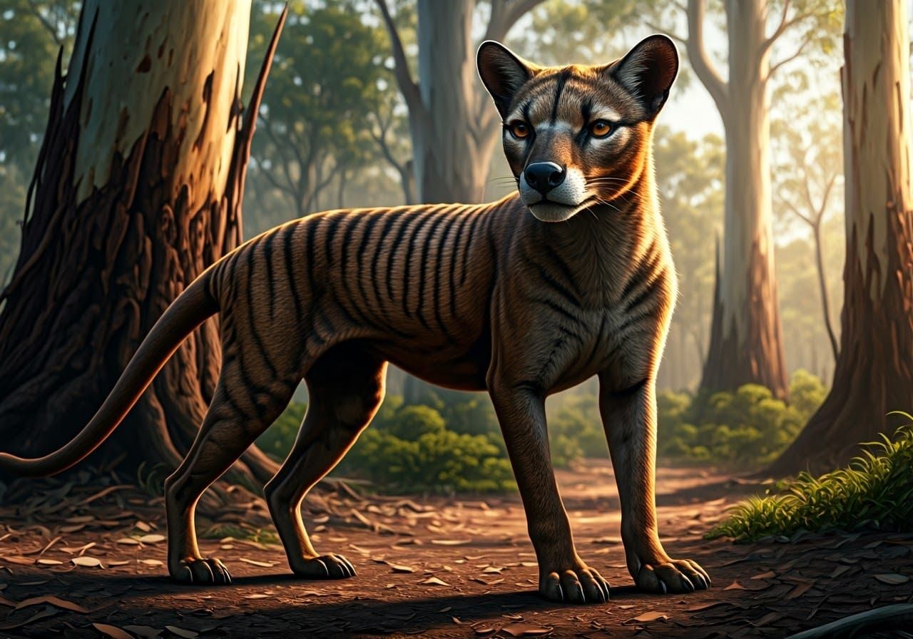 Majestic Thylacine in Twilight Forest Clearing