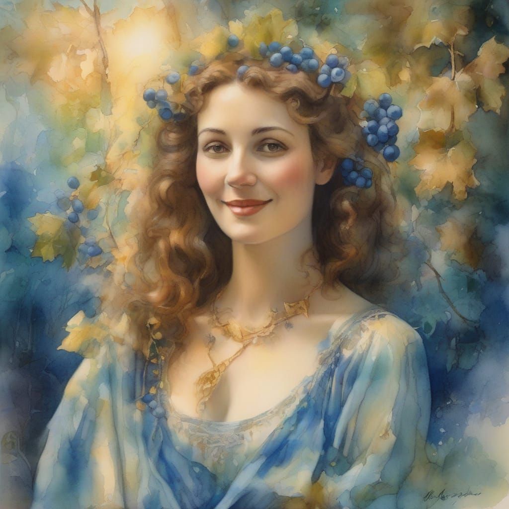 Ethereal Greek Poetess in Whimsical Watercolor