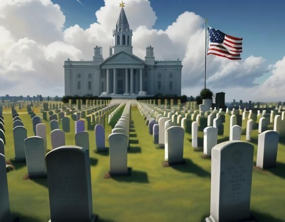 Epic Cemetery Scene with American Flag