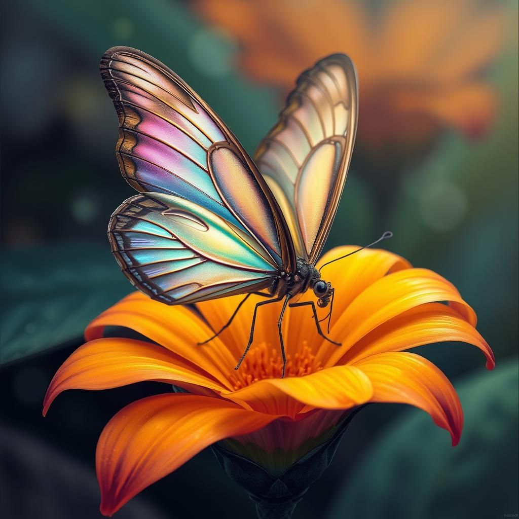 Iridescent Butterfly Sipping Nectar on Tropical Flower