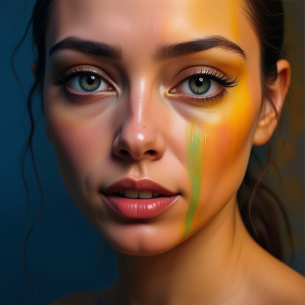 Emotional Woman's Face in Vibrant Abstract Expressionism Sty...