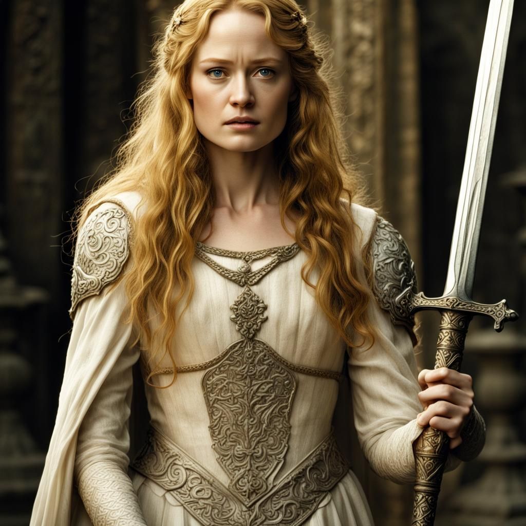 Miranda Otto as Eowyn with Sword, Hyperrealistic