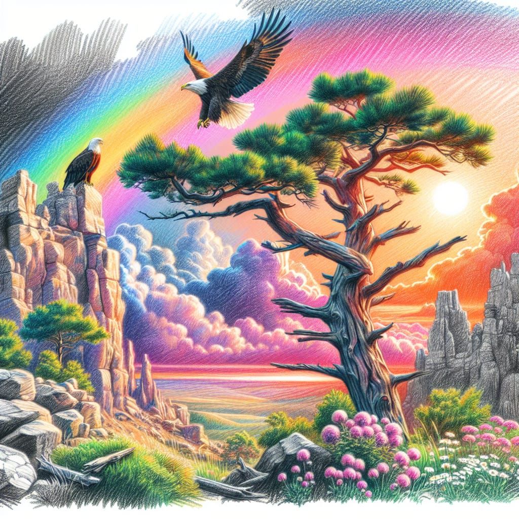 Wild West Sunset with Majestic Eagles