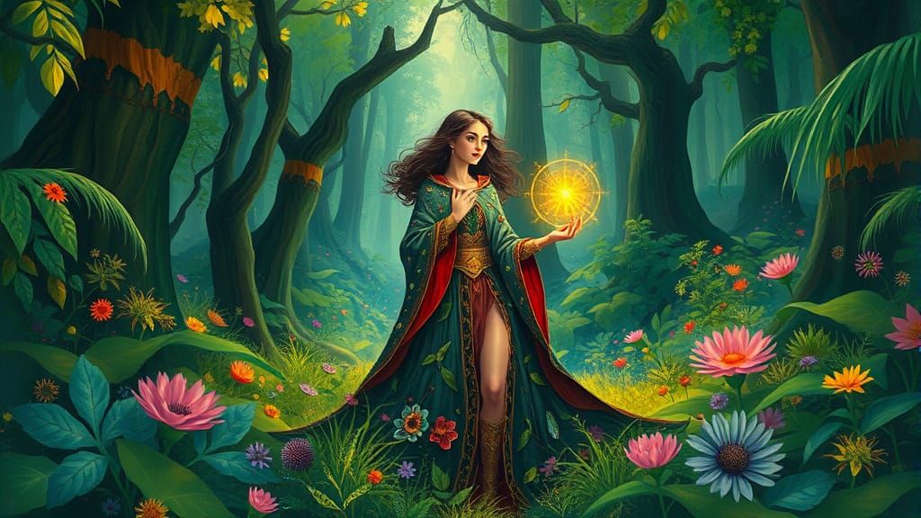 Lush Forest Bioremediation: Oil Painting of Woman