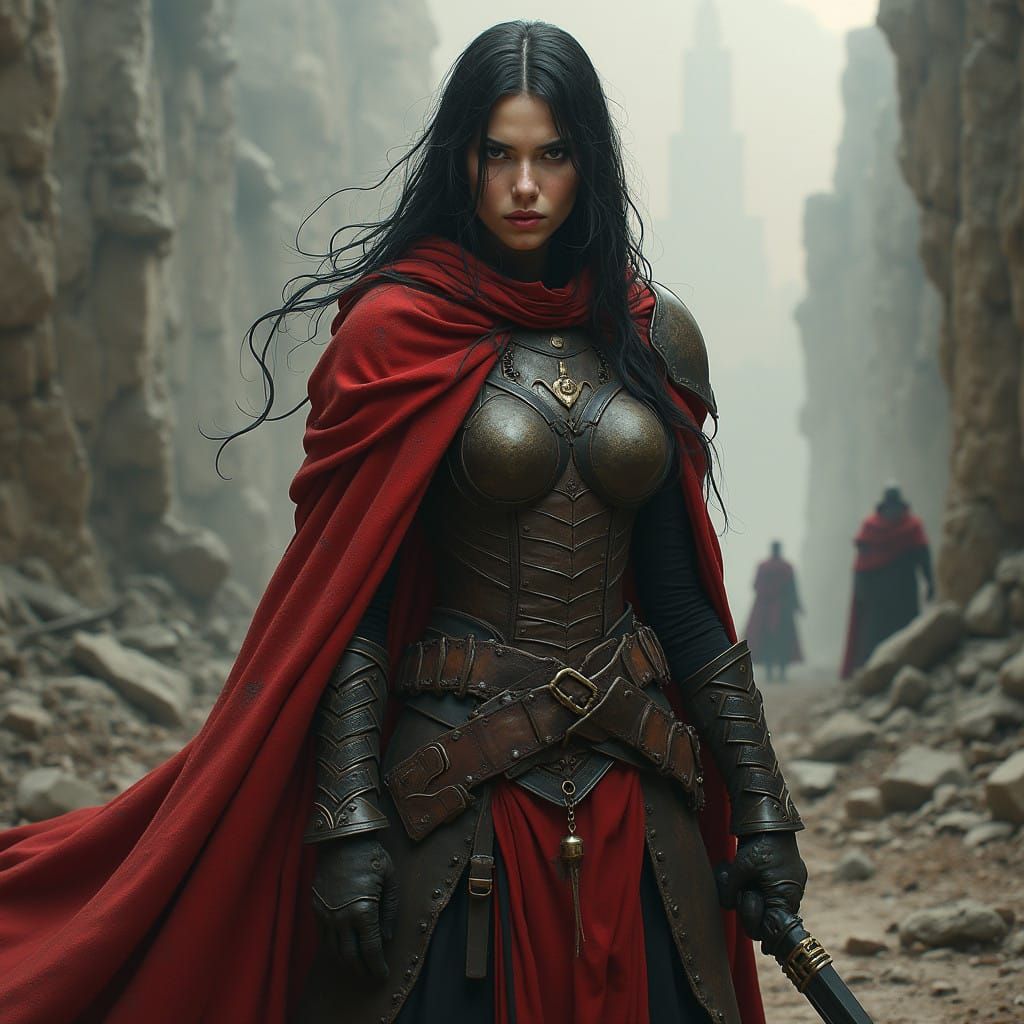 Gritty High Fantasy Portrait of a Mercenary Woman in a War-T...