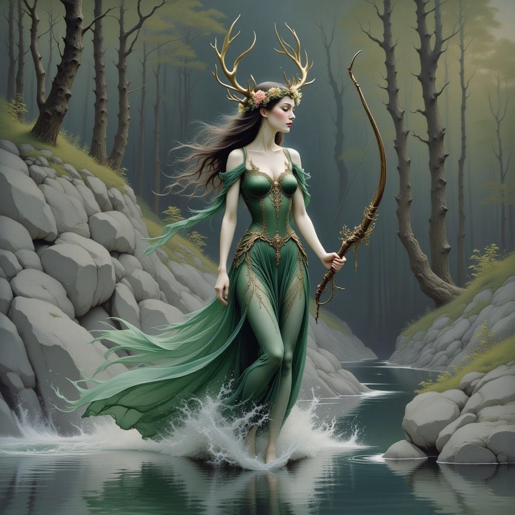River Goddess Hunting in the Style of Greg Rutkowski