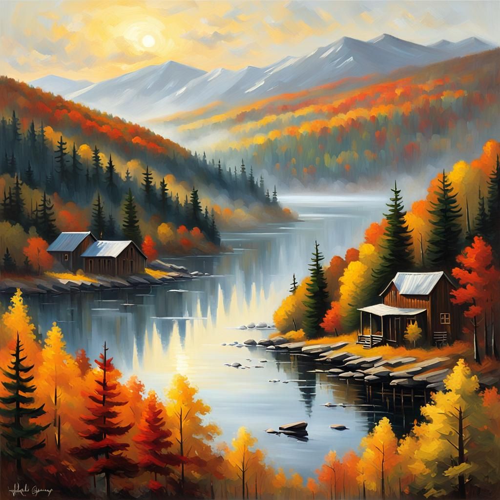 Misty Appalachian Mountainside in Impasto Style