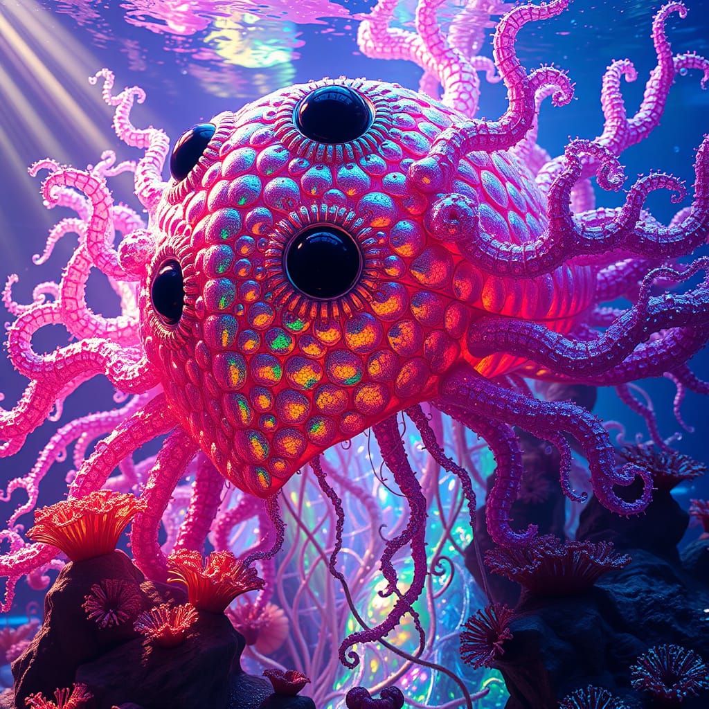 Glowing, Iridescent Coral Flower Hybrid Emerges from Fishtan...