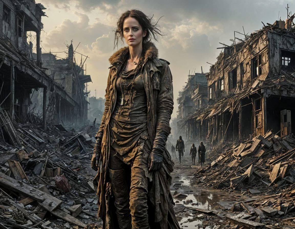Post-Apocalyptic Queen in Dystopian Landscape