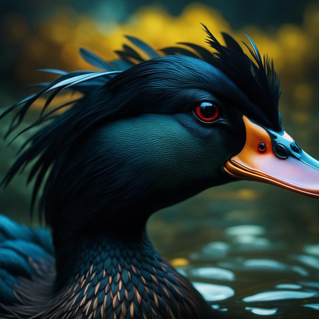Realistic Demon Duck with Horror Eyes