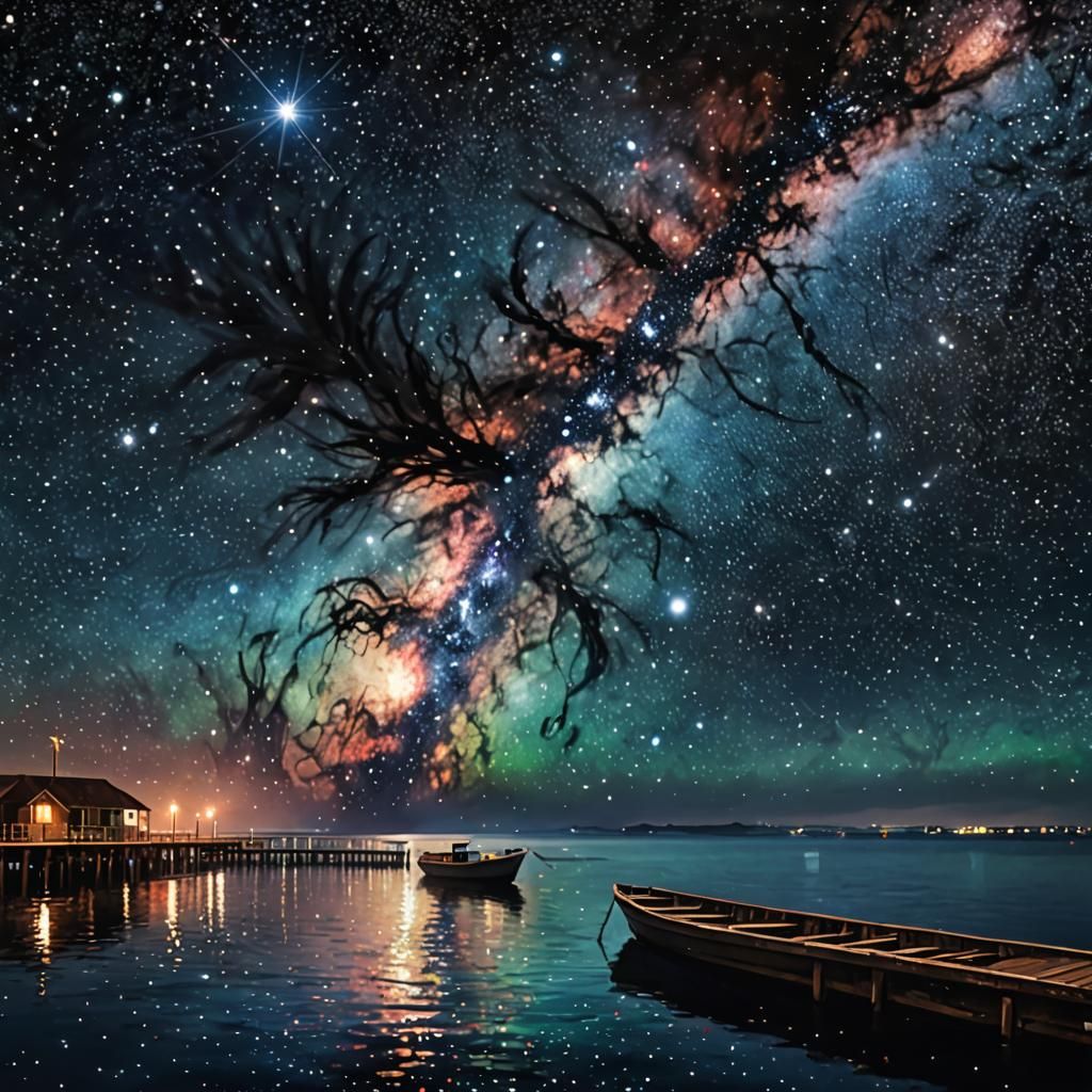 Pointillist Galaxy Nebula Night at the Pier