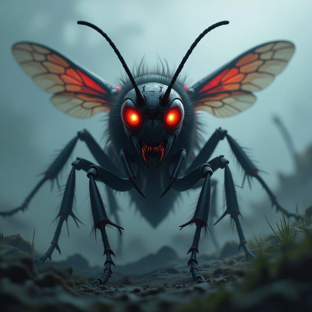 Menacing Demon Wasp in Biomechanical Style