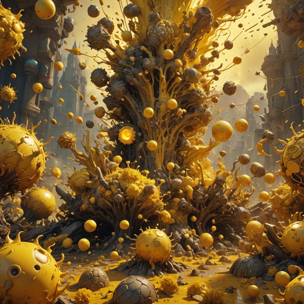Vibrant Yellow Explosion in 3D Digital Art