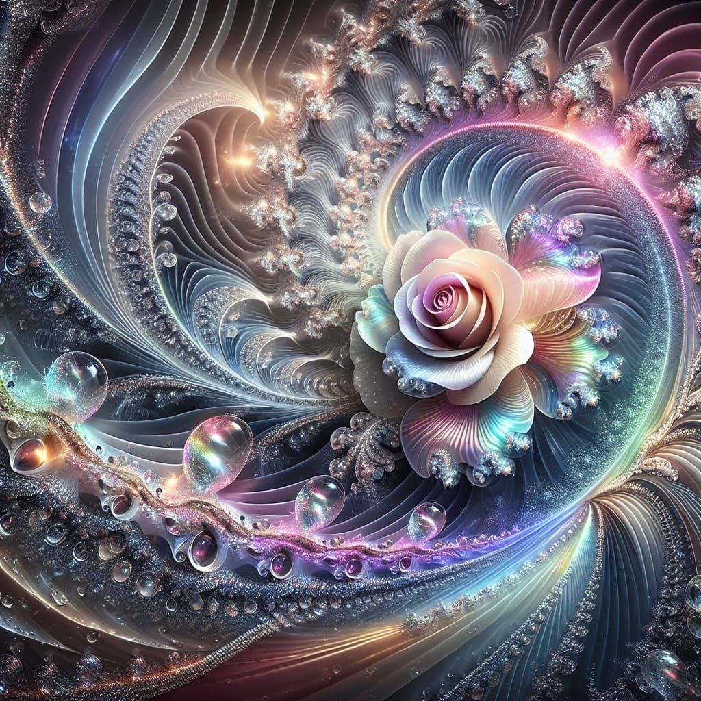 Holographic Rose Fractal in Iridescent Pastels