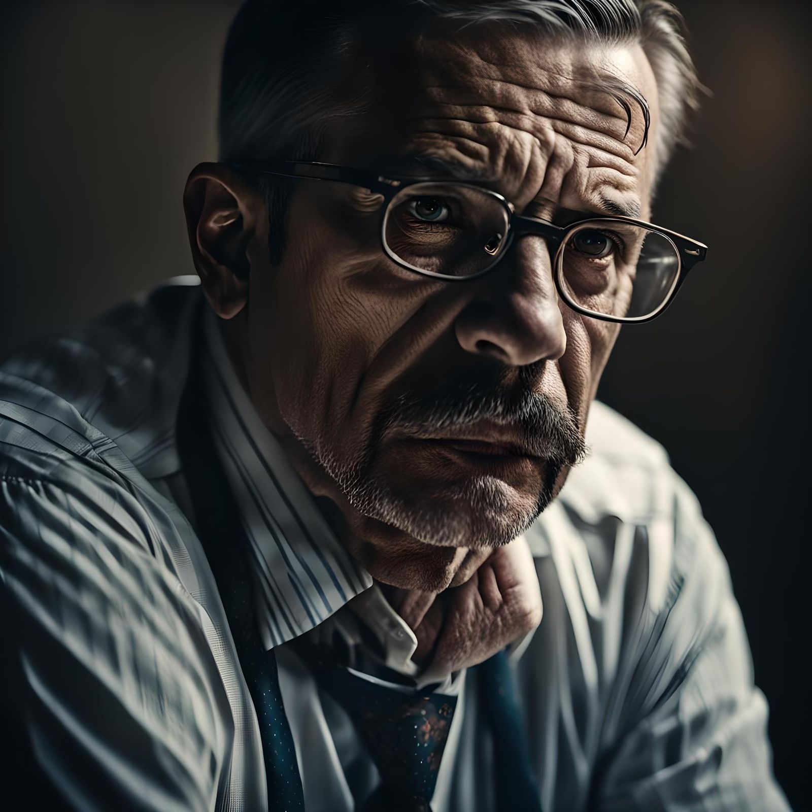 Thoughtful Man Portrait with Tattoos in Realistic Style