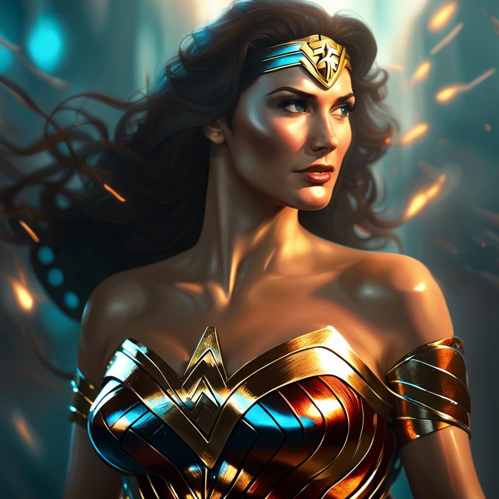 Wonder Woman Twirling Lasso, Hyperdetailed Concept Art