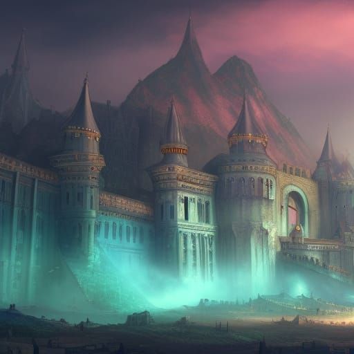 Medieval Guild Hall in Purple and Turquoise