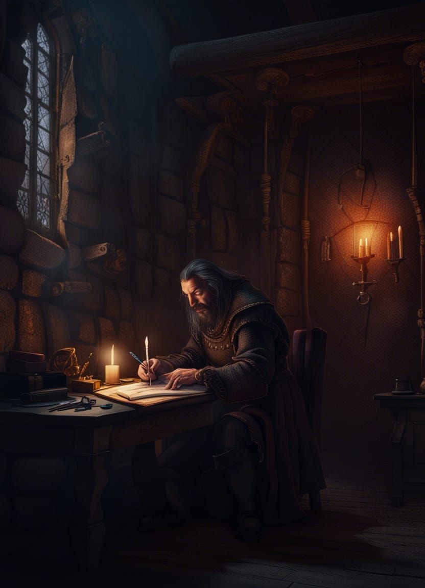 Sinister Scribe: Medieval Horror in Dark Prison Cell