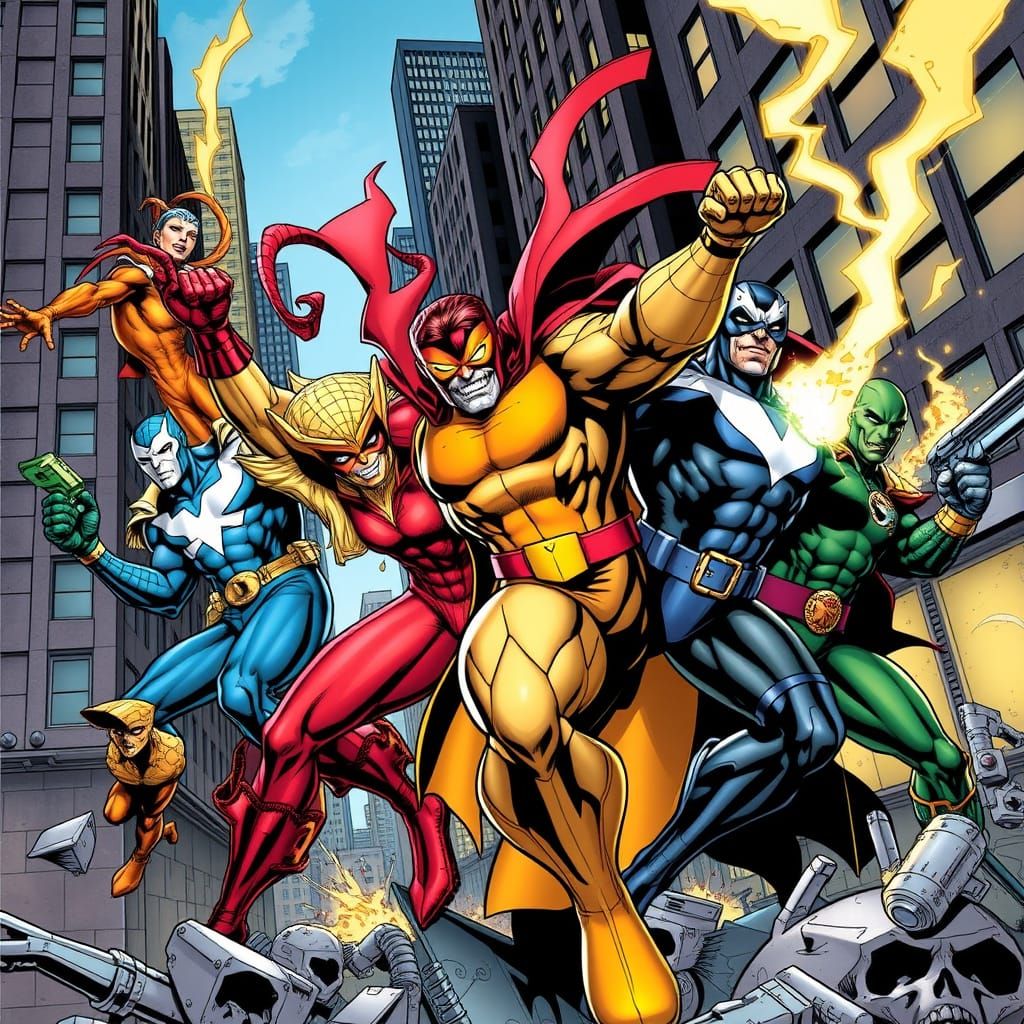 Wrecking Crew Battle in Comic Book Art Style