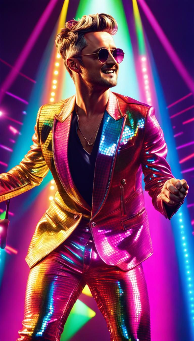 Keane vocalist Tom Chaplin in a charismatic-nerdy 80's Disco outfit