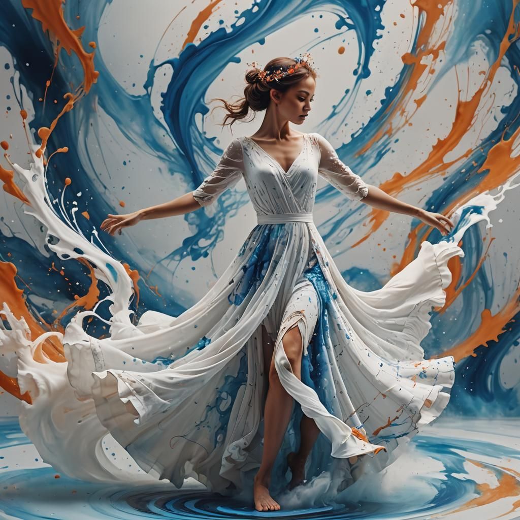 Elegant Dancer in Ink Whirlpool, Fantasy Art