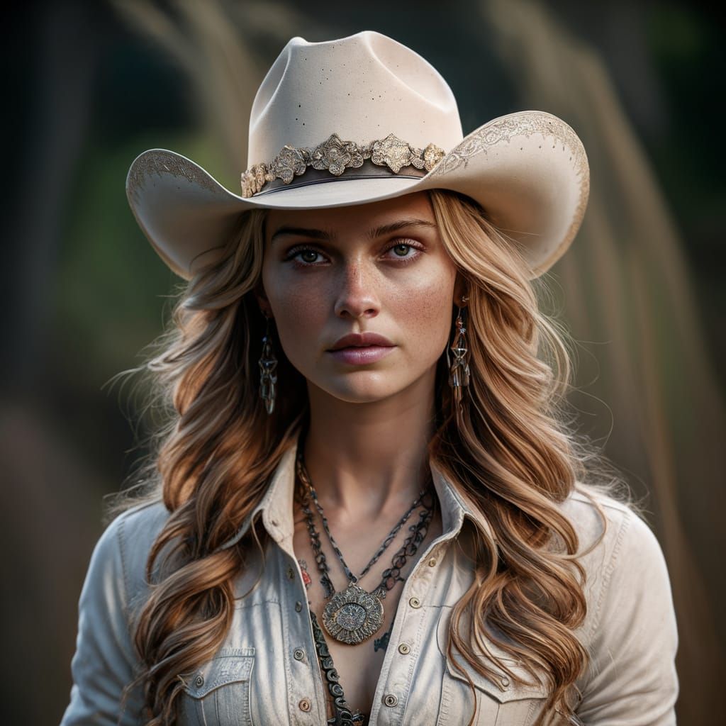 Girl in White Cowgirl Dress with Blonde Hair and Calf