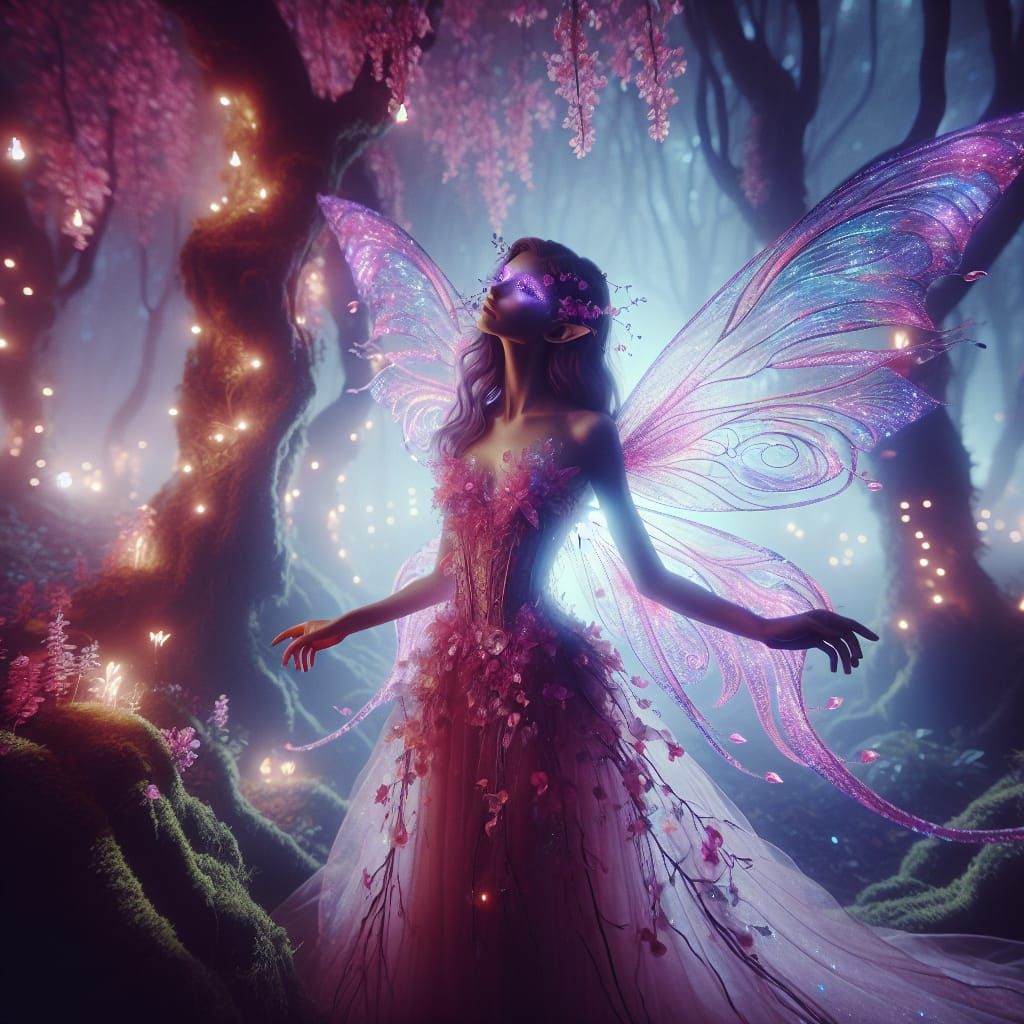Enchanting Fairy in Luminous Pink Forest