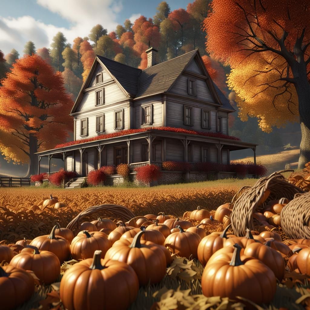 Quaint Farmhouse Amidst Autumn Foliage