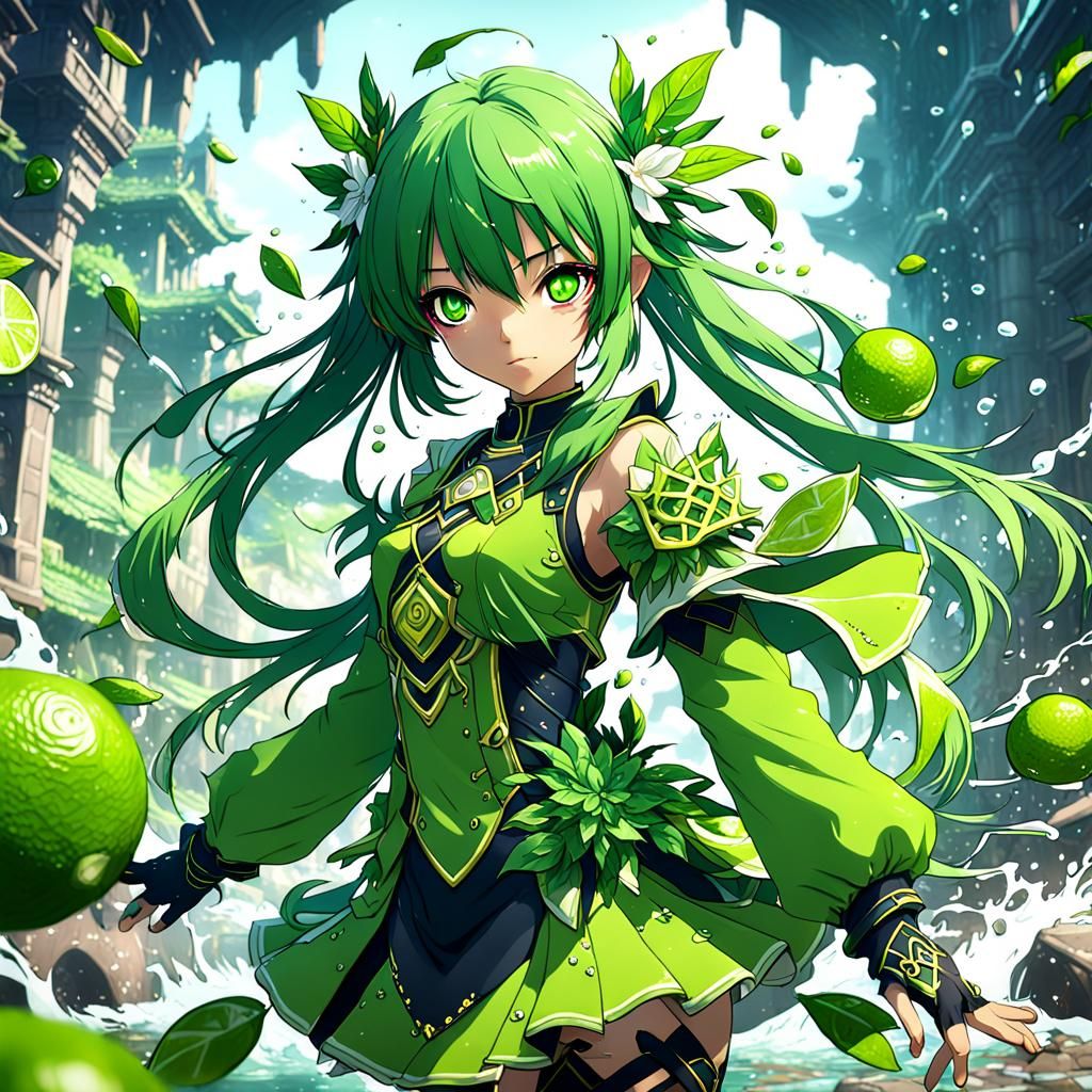 Anime Lime Girl in Detailed Matte Painting
