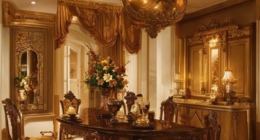 Baroque Room with Golden Apples, Oil Painting