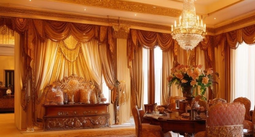 Baroque Room with Golden Apples in Oil Painting Style