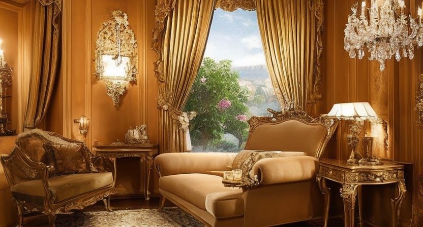 Baroque Room with Golden Apples in Oil Painting