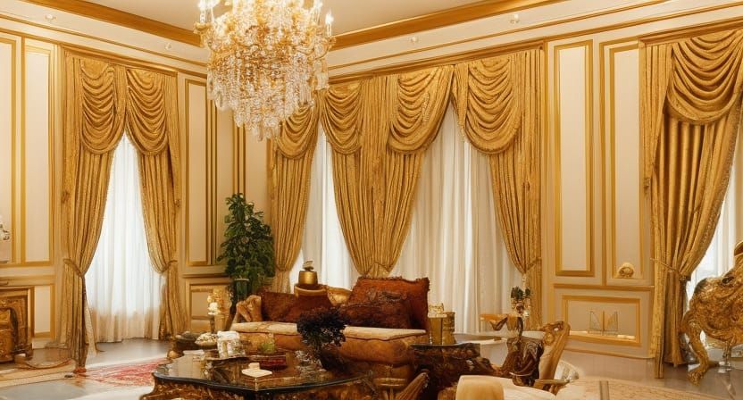Baroque Room with Golden Apples in Art Deco Style