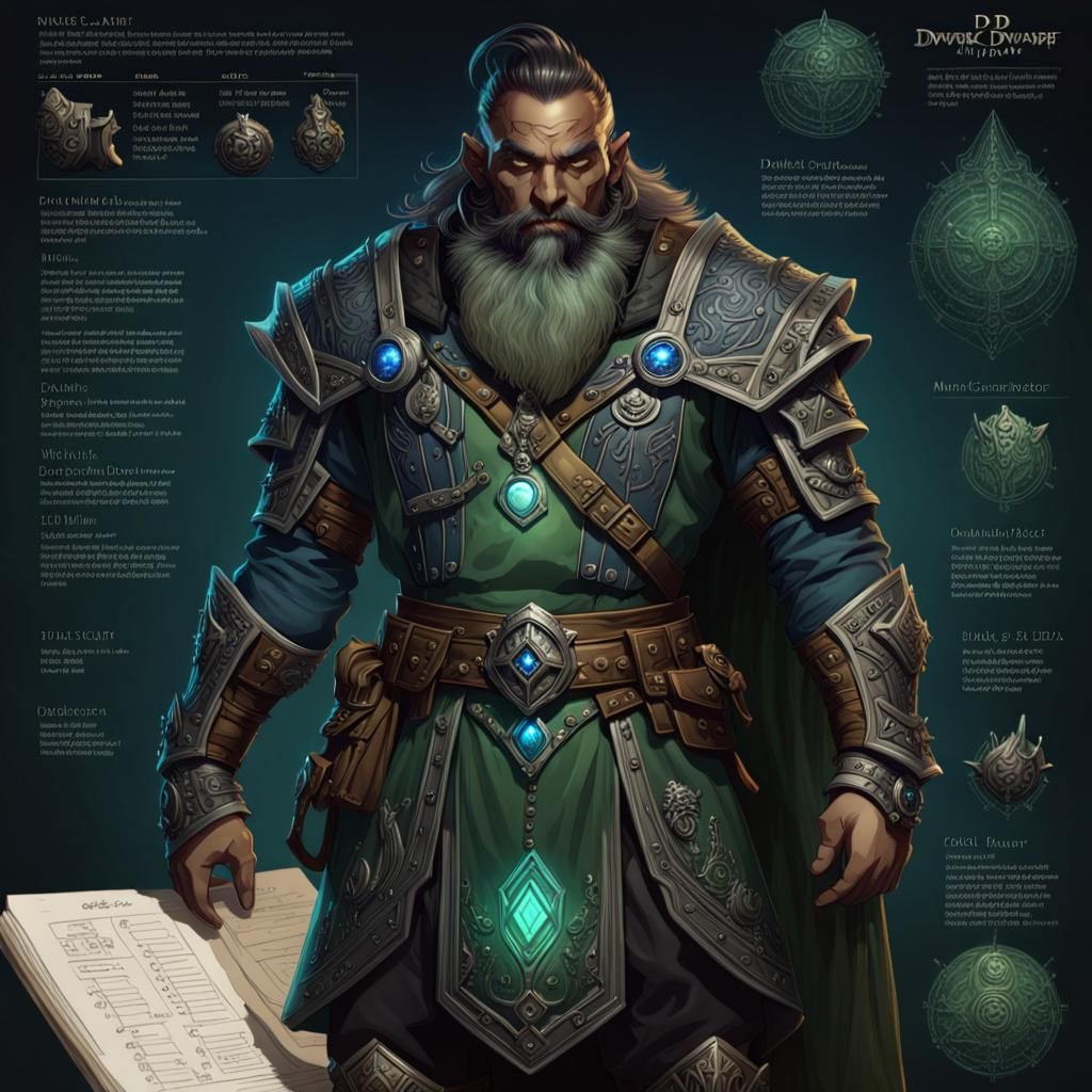 Dark Dwarf Artificer Character Sheet in Romantic Academia St...