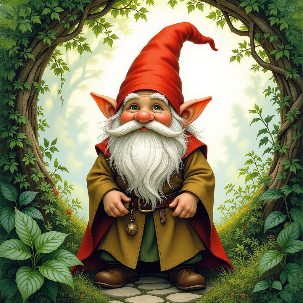 Whimsical Gnome in a Fantasy Landscape