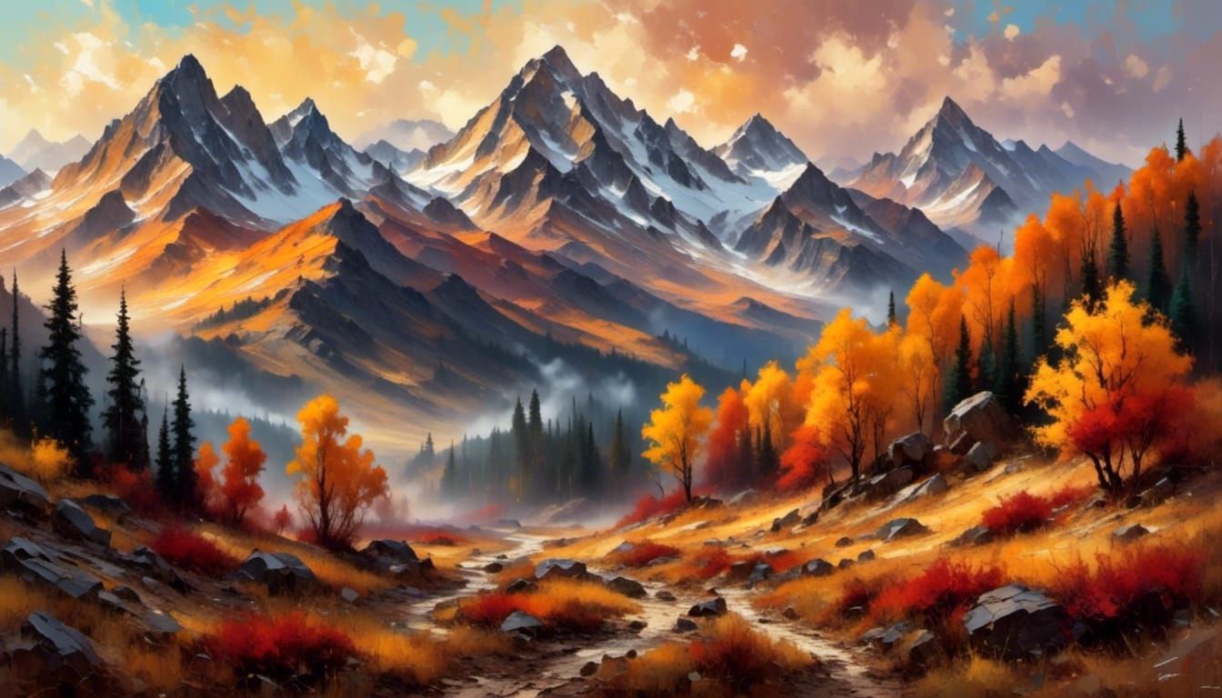 a mountain landscape in autumn colors