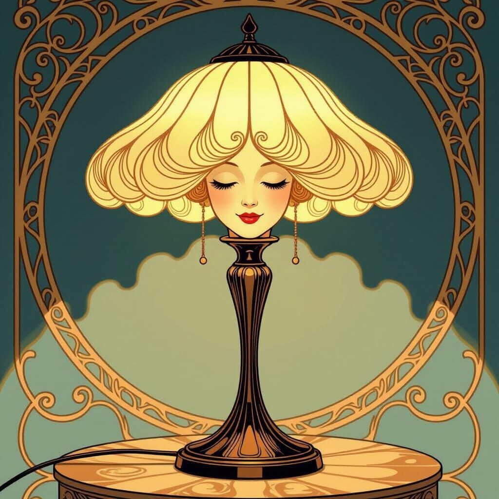 Art Nouveau Lamp as Ethereal Face with Halo Effect