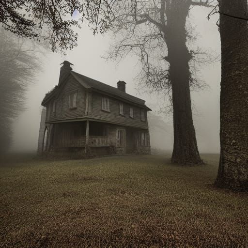 Haunted Cottage in Misty Forest: Realistic Scene