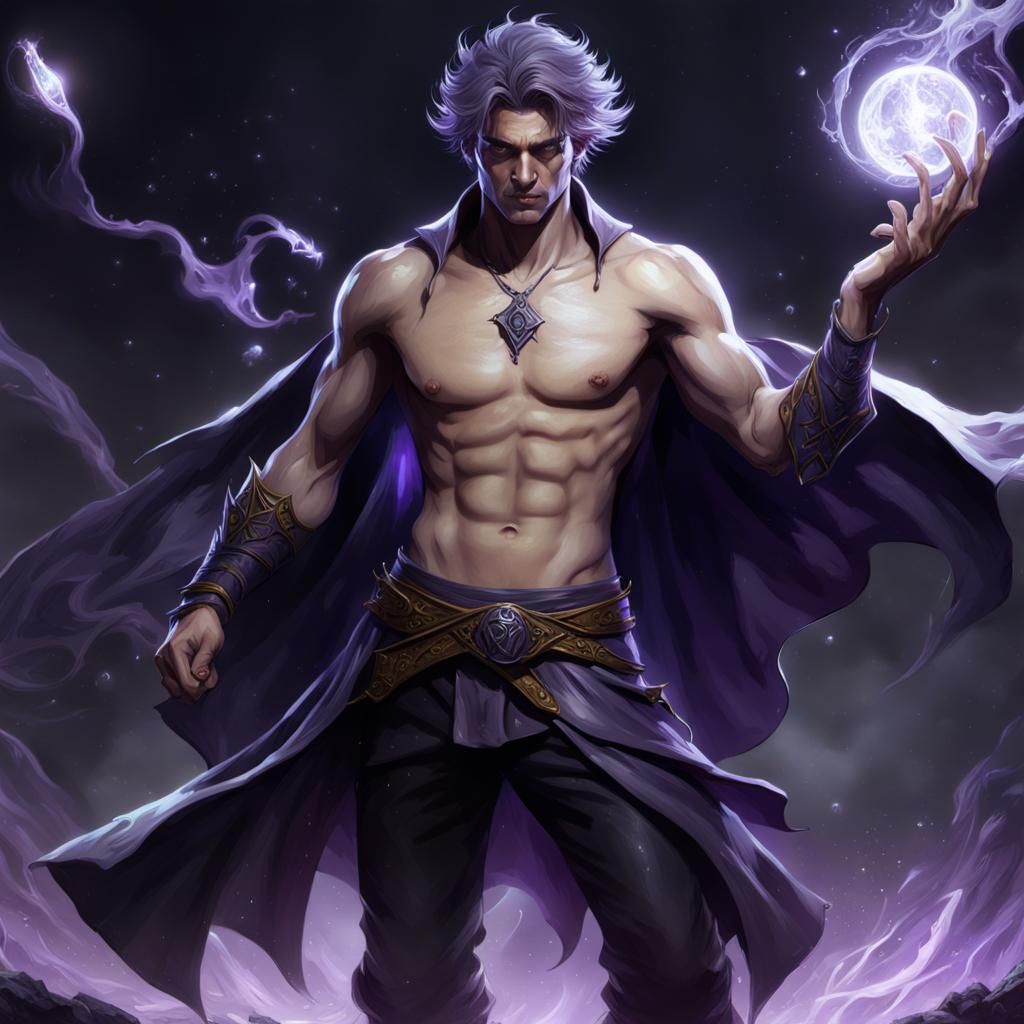 Male Warlock Casting Spells in Dark Fantasy Style