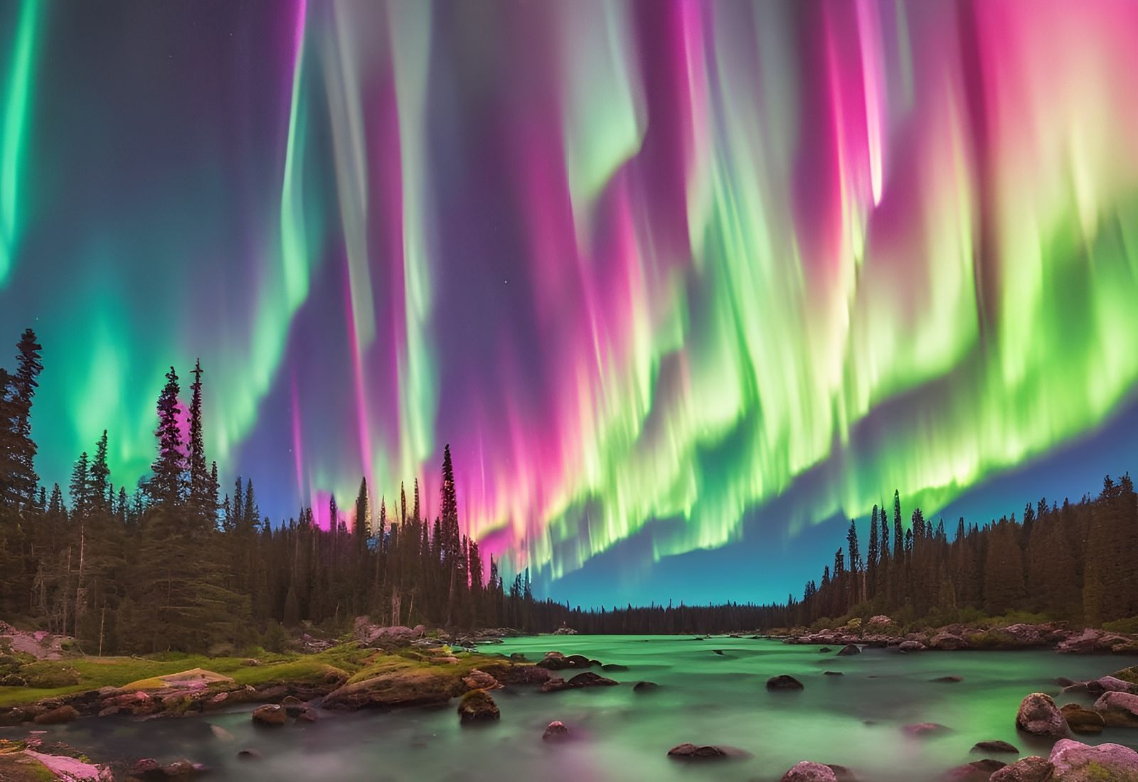 Neon Aurora Landscape Photography in Maximalist Style