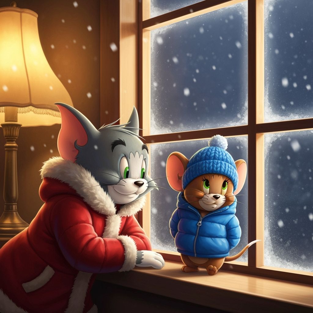 Festive Tom and Jerry in Anime Style Watching Snow