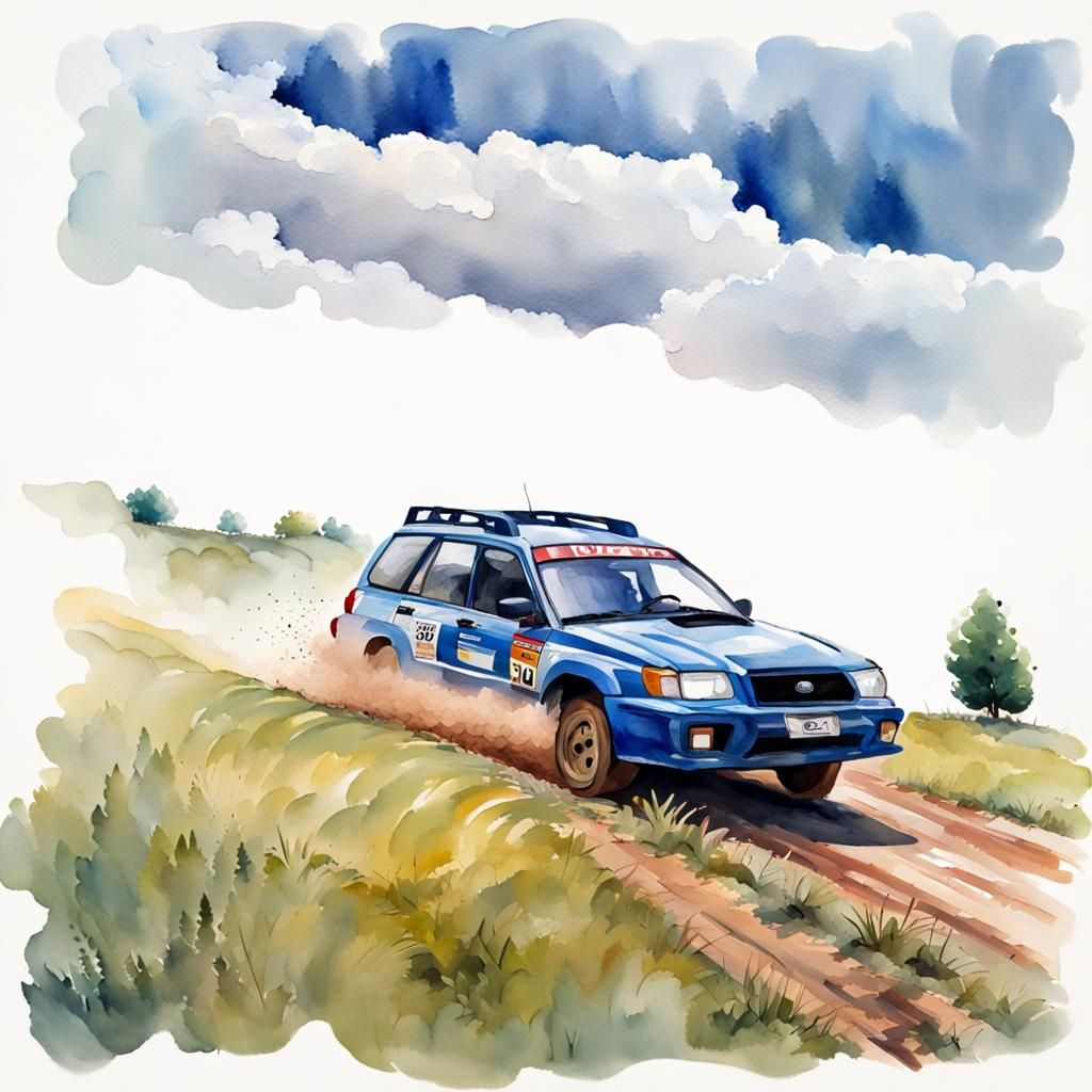 Italian Rally Car in Gouache Watercolor Style