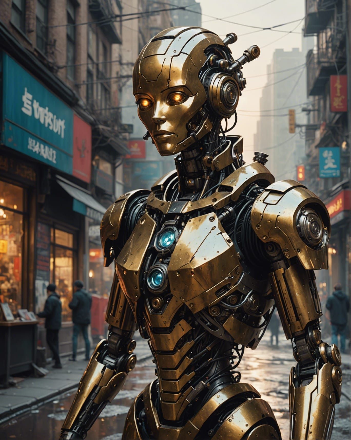Liquid Bronze Female Robot: Intricate Fantasy Art