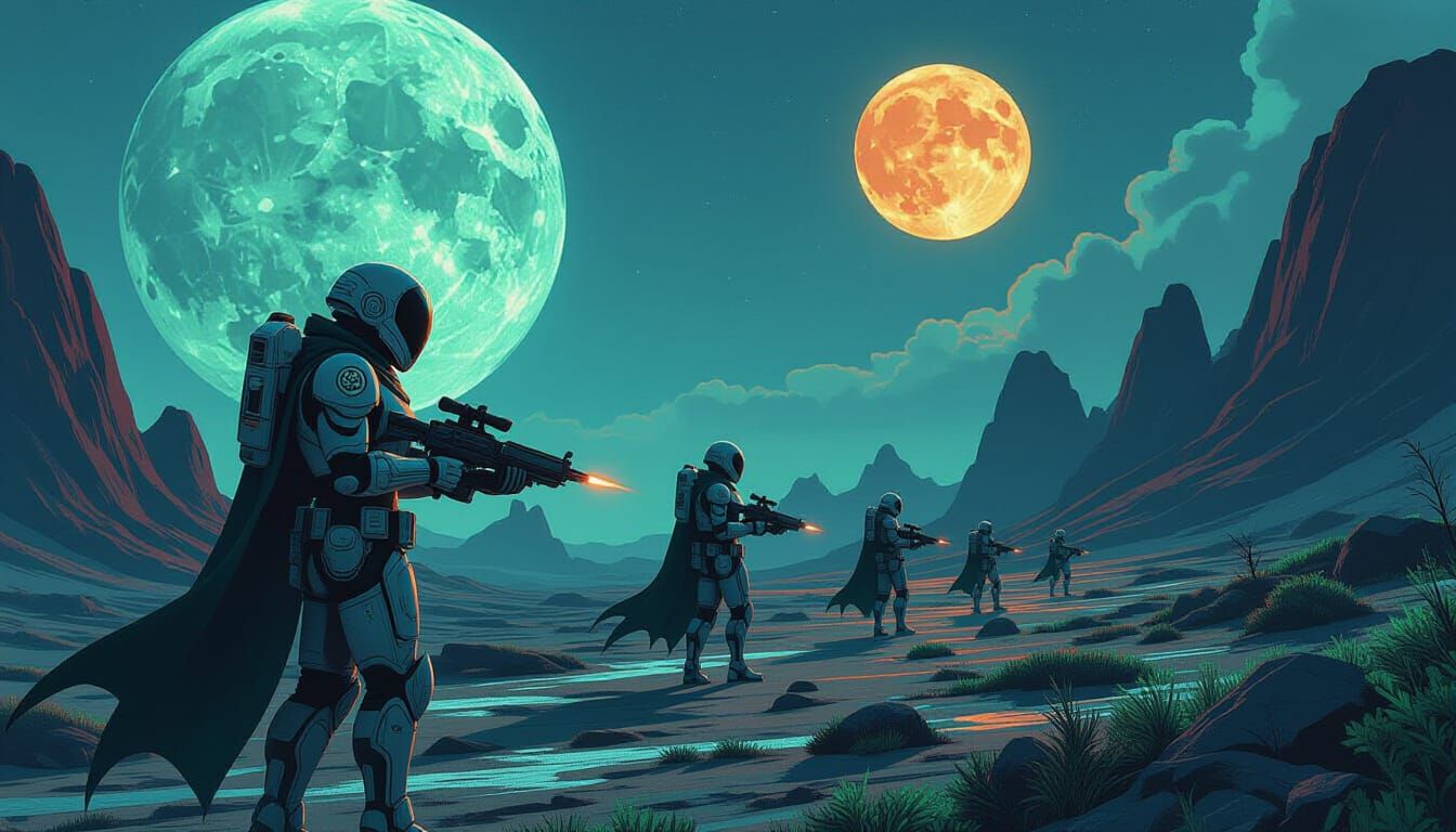 Futuristic Muslim Space Marines on Alien Planet