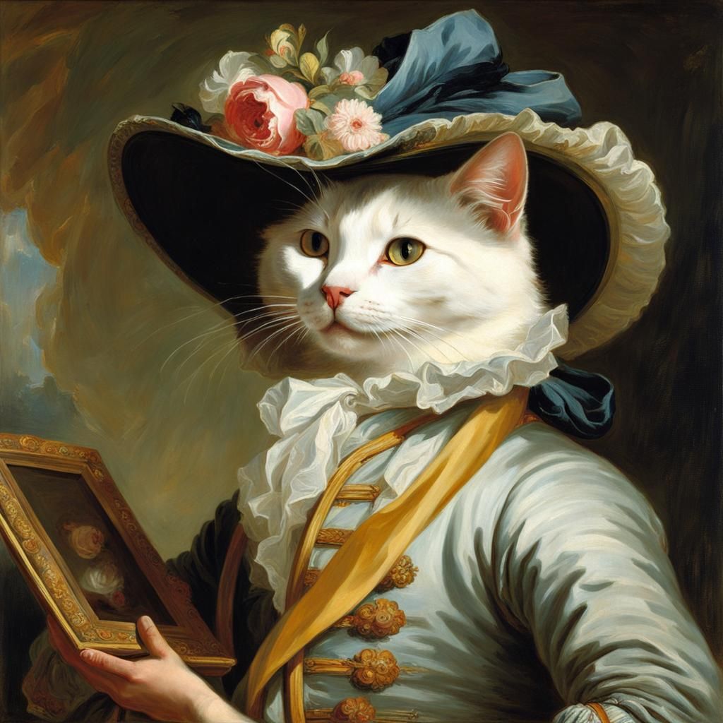 Cat in Rococo Hat Takes a Selfie